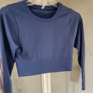 AERIE Cropped Long Sleeve Grayish Blue Workout Top Size L - NEW